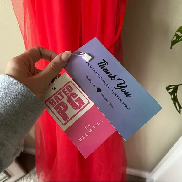 NWT PromGirl Long Open-Back Formal Tulle Prom Dress Red Deep Slit Sides Ballgown - Picture 6 of 9